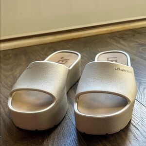 Lemon Jelly gold platform sandals